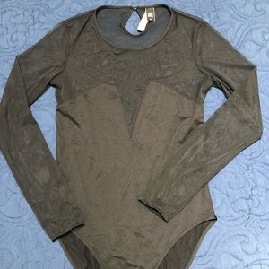 VS Sexy Sheer Sleeve Black Bodysuit